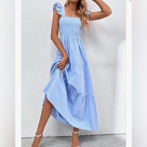 MakeMeChic blue ruffle sleeve maxi dress size large